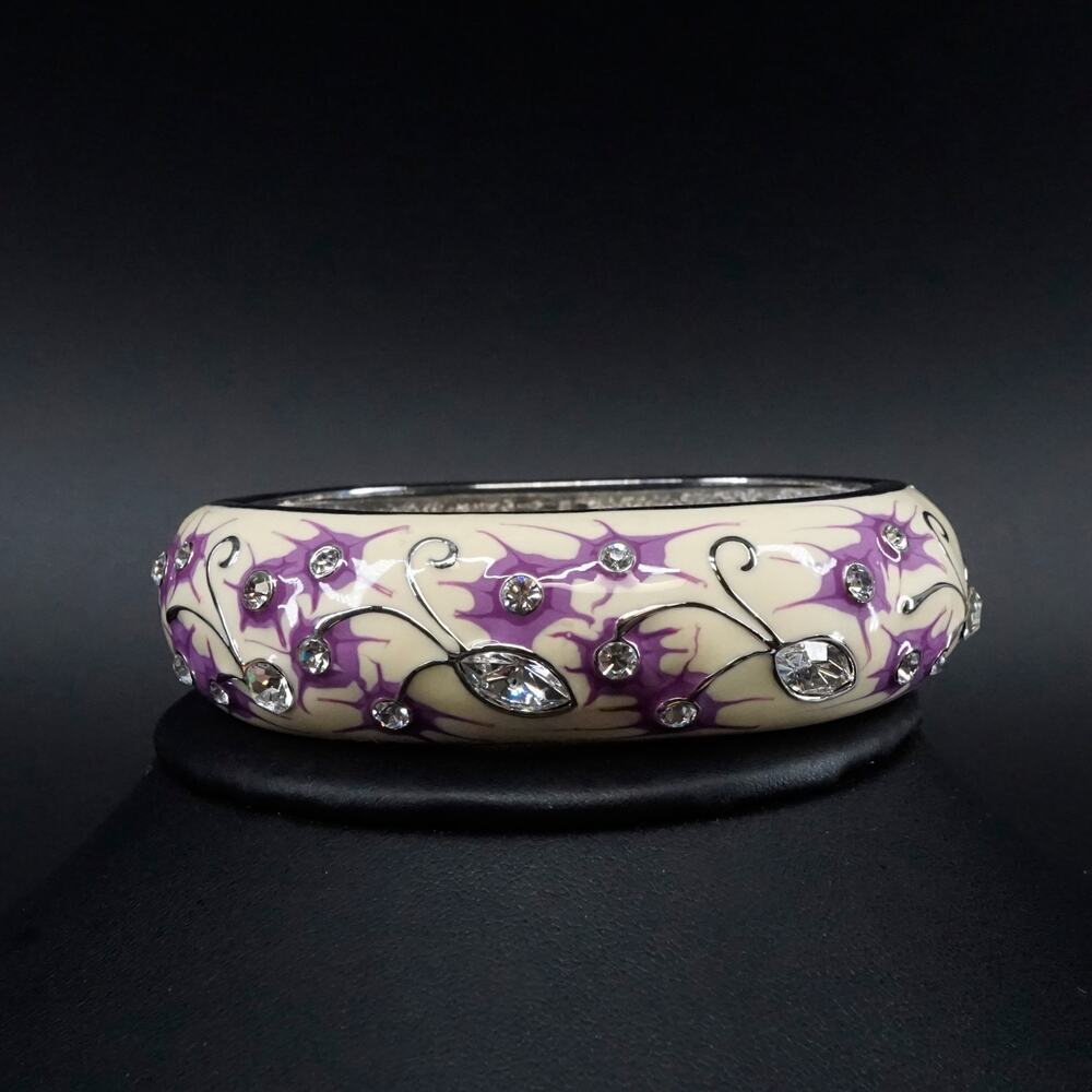 Camrose & Kross Kennedy Enamel Rhinestone Hinged‎ Bracelet Cream Purple Swirl